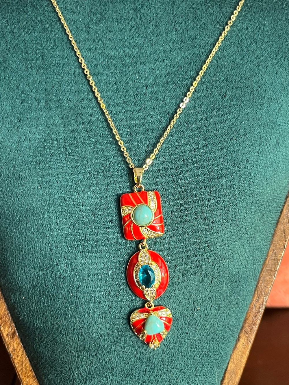 Adina Eden Red Pendant Necklace with Turquoise and Blue Accents